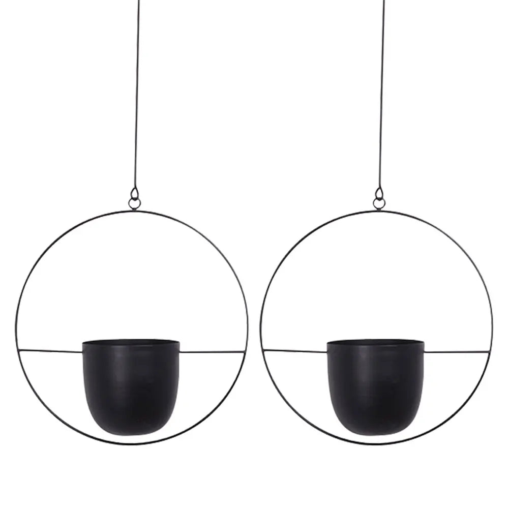 Metal Plant Holders Pots Round Oval Shape Minimalist Planter 2 Wall Zpaxo black circular
