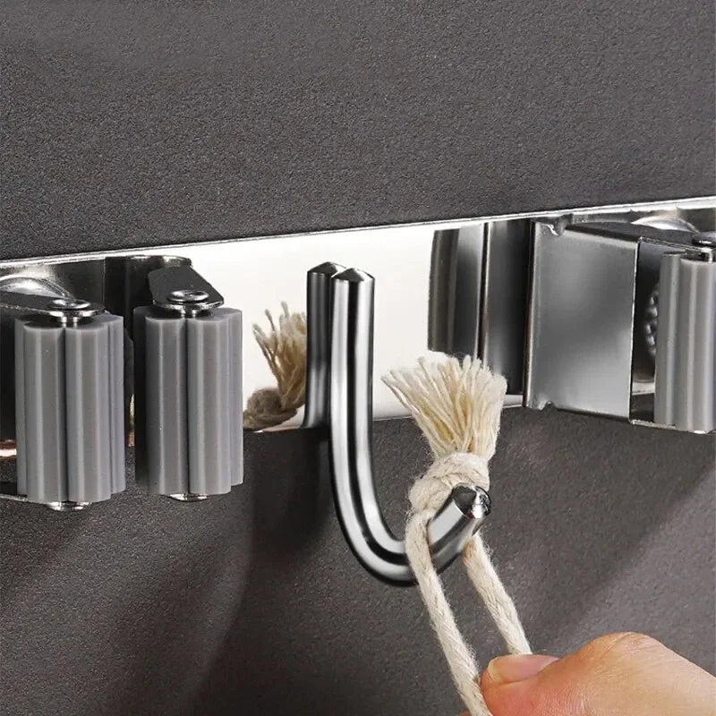 Stainless Steel Wall-Mounted Mop Rack Stylish and Simple Hole-Free Wall-Mounted Storage Clip Zpaxo