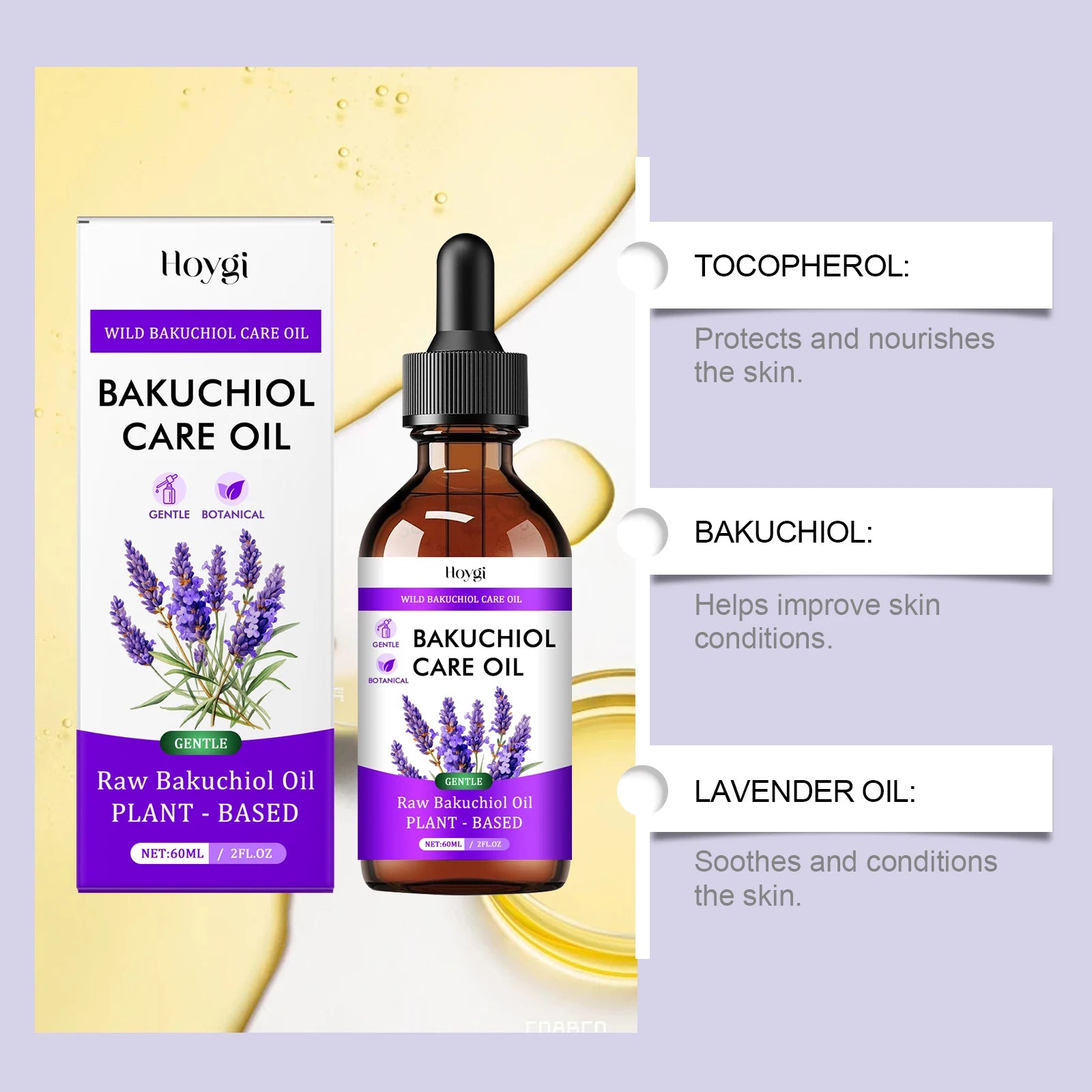 Bakuchiol & Lavender Face Oil – Anti-Aging Serum 60ml | Hoygi Facial Serum Oil Zpaxo