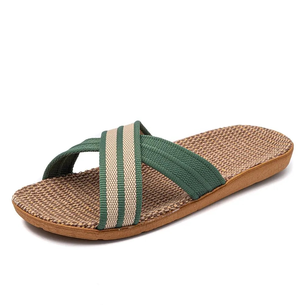 Women's Slippers Flat Sandals Linen Lightweight Casual Summer Women Zpaxo Green 44-45