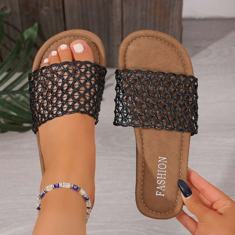 Women's Vintage Hollow Out Fish Mouth Open Toe Comfortable Slippers Zpaxo black 42