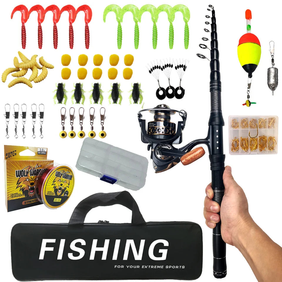 Carbon Fiber Telescopic Fishing Rod & Reel Combo Set with Bag