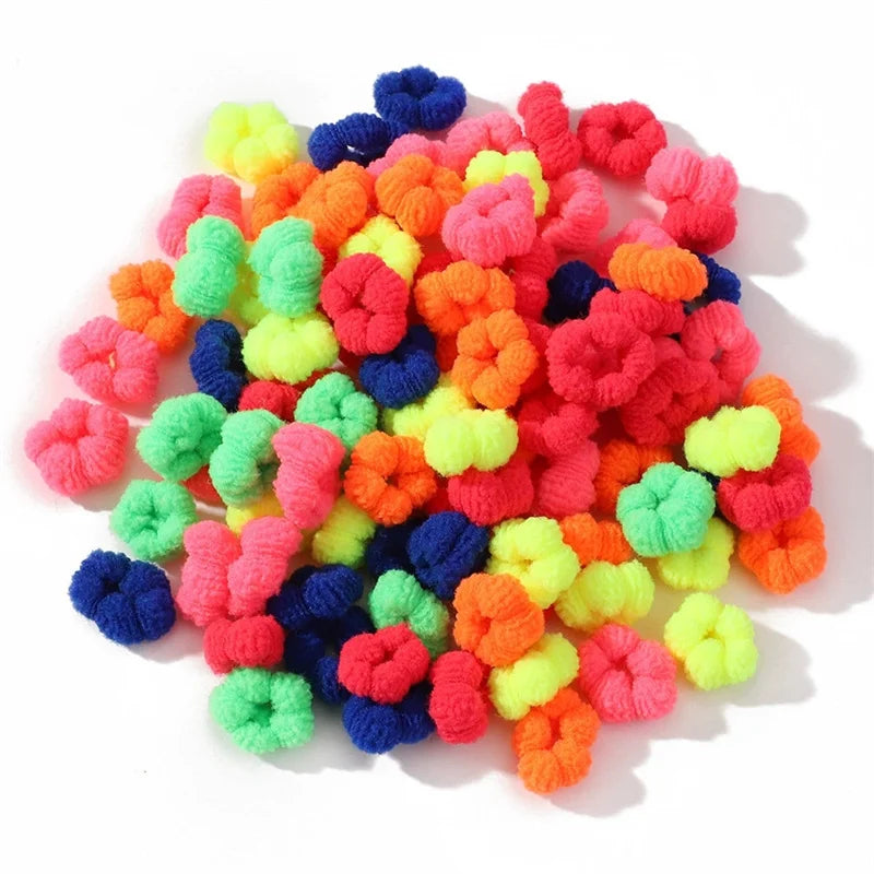 100Pcs Children Elastic Hair Bands Girls Colorful Hair Ties Ponytail Holder Rubber Bands Small Scrunchie Kids Hair Accessories Zpaxo Bright colors Size fits all