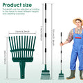 Garden Leaf Rake 51.6 inch Adjustable Long Handle With 11 Prong High Strength Shrub Flower Bed Cleaning Rake for Autumn Garden Zpaxo Green Detachable