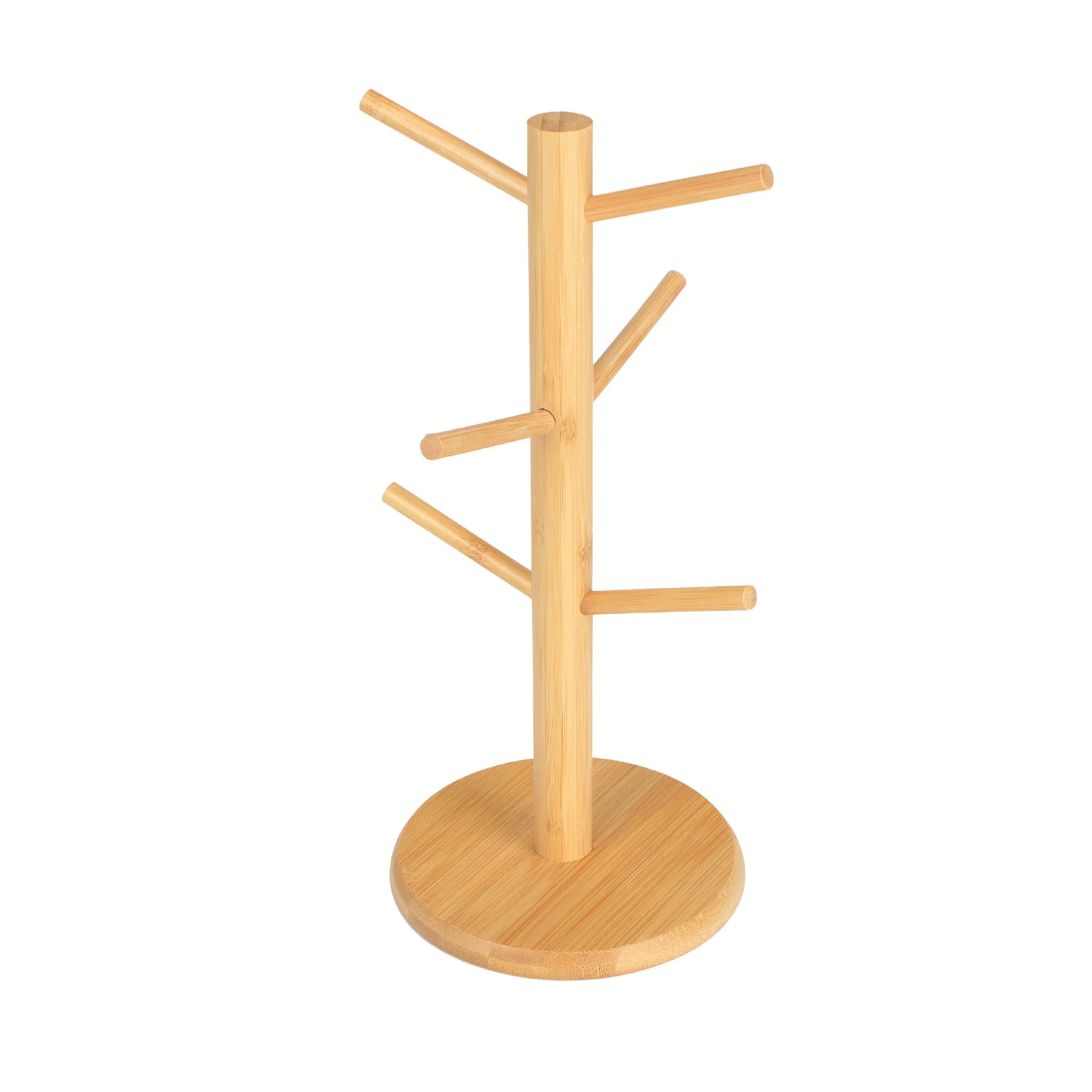 Tree-Shape Bamboo Mug Holder Stand – 6-Hook Cup Display Rack