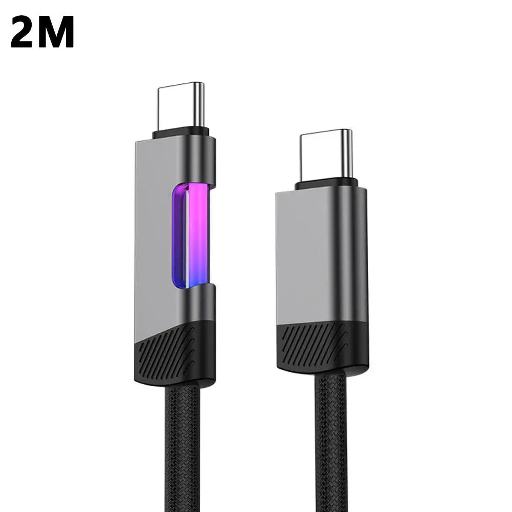 100W PD RGB Breathing Light USB C to C Cable Super Fast Charging Data Cord 1M 2M Anti Break For iPhone Huawei Samsung Xiaomi Zpaxo Black u