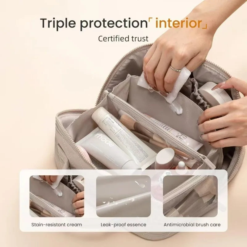 New Large Capacity Portable Makeup Bag, Makeup Brush Storage Bag, Leak-Proof High-end Travel Grooming Toiletry Organizer Bag Zpaxo