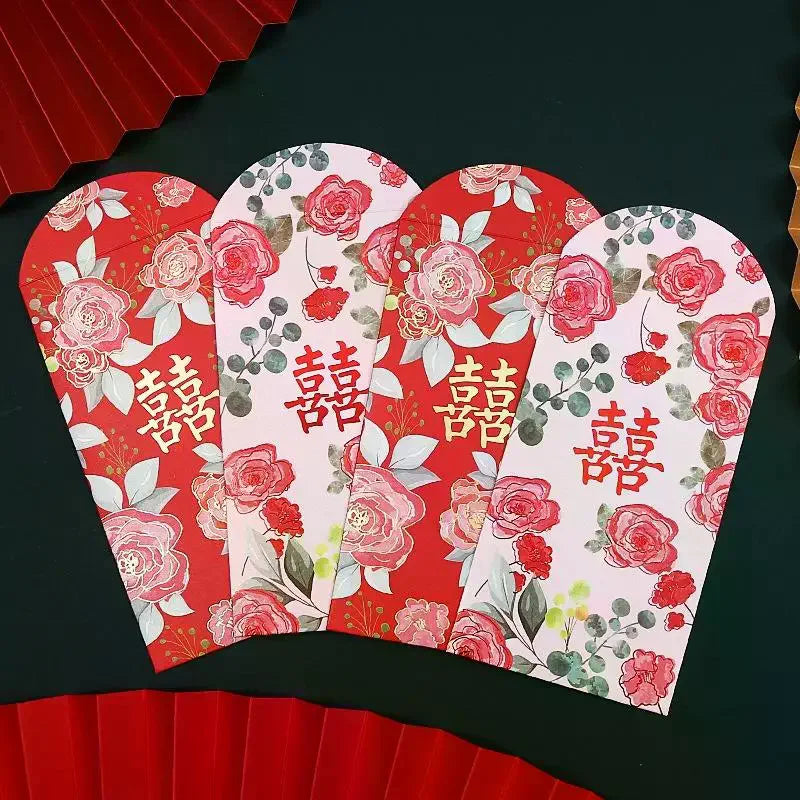 6Pcs Traditional Chinese Wedding Red Envelope Lucky Money Packets Blessing Red Packet Hongbao Wedding Gifts Zpaxo