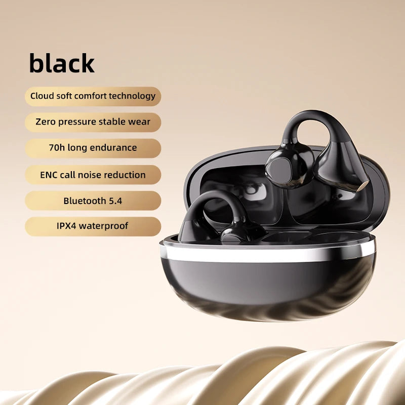 SEOBIOG Wireless Ear Clip Earbuds Bluetooth 5 4 Earphones Hifi Sound Zpaxo black