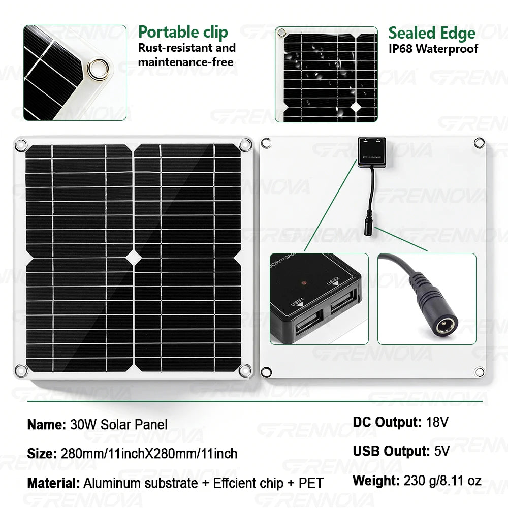 Grennova 1400W Solar kit Intelligent Inverter(continuous Power 700W )30W Solar Panel 60A Controller 12/24V 110V/220V for fish RV Zpaxo
