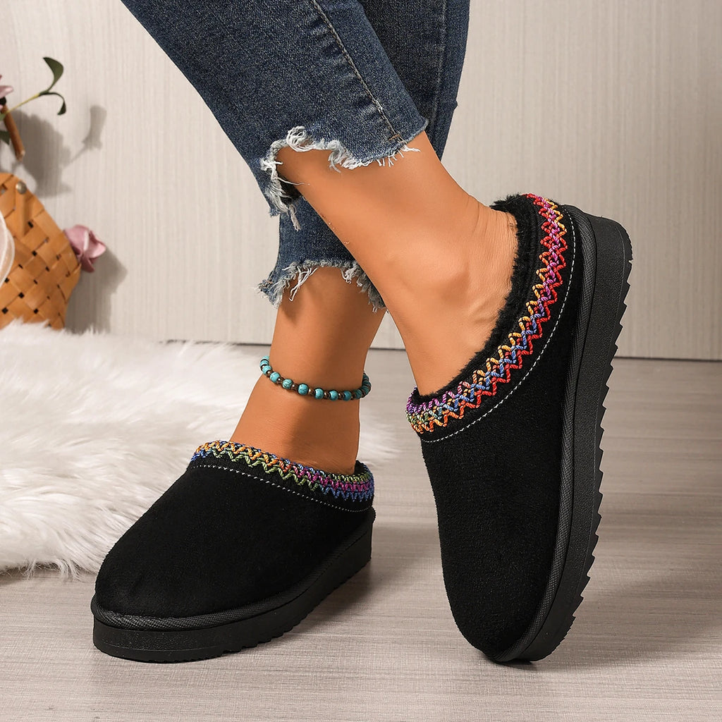 Women Slippers 2025 New Comfortable Flat Cotton Shoes Solid Color Warm Thick Bottom Slippers Platform Snow Boots Slides Women Zpaxo