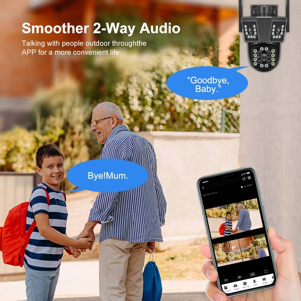 6K 12MP WiFi Outdoor Camera 8X Zoom Three Len Ai Motion Tracking PTZ 4K Video Camera Security Protection Waterproof Surveillance Zpaxo