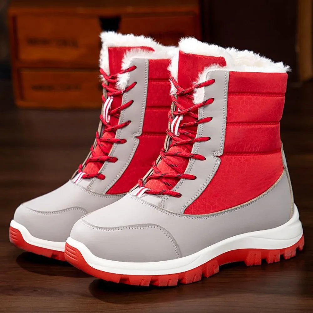 Snow Boots Woman Flat Shoes Lace Up Women Solid Ankle Warm