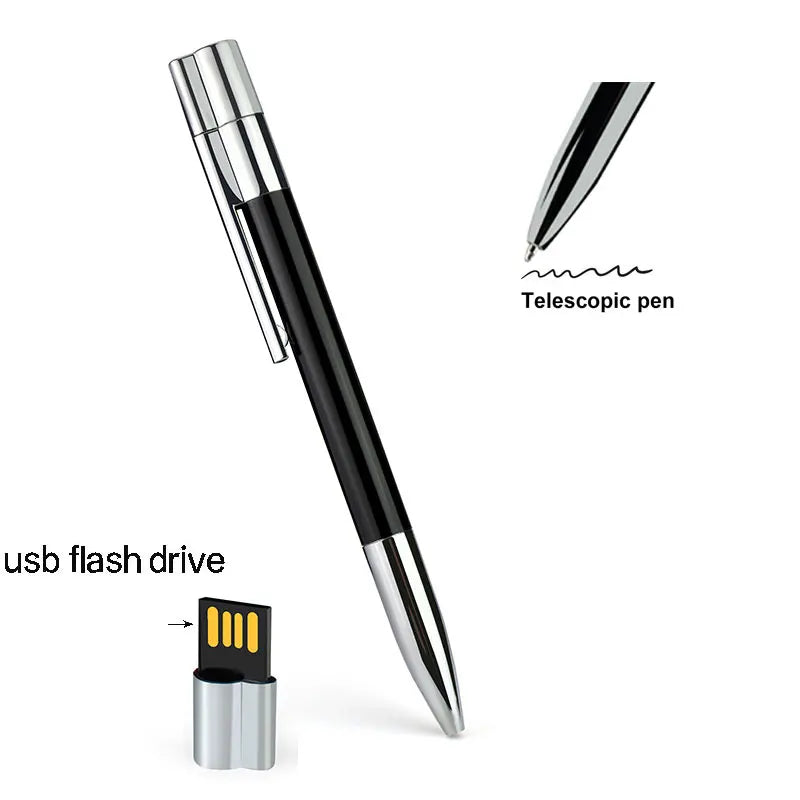 Zsuit Free Logo Metal Pen USB 32GB 64GB USB Flash Drive 2.0 Memory Stick 128G Pendrive 2in USB Storage Key USB Drive Zpaxo usb 2.0-128GB-1pcs black
