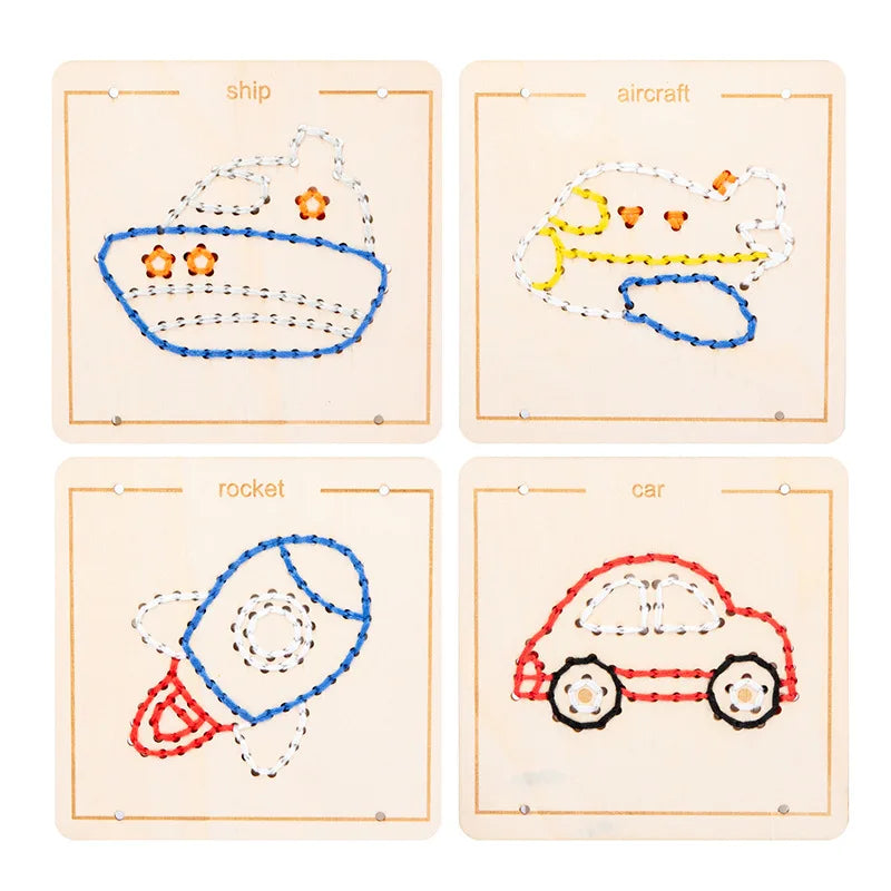 Montessori Wooden Threading Board Pre-punched Embroidery Lacing