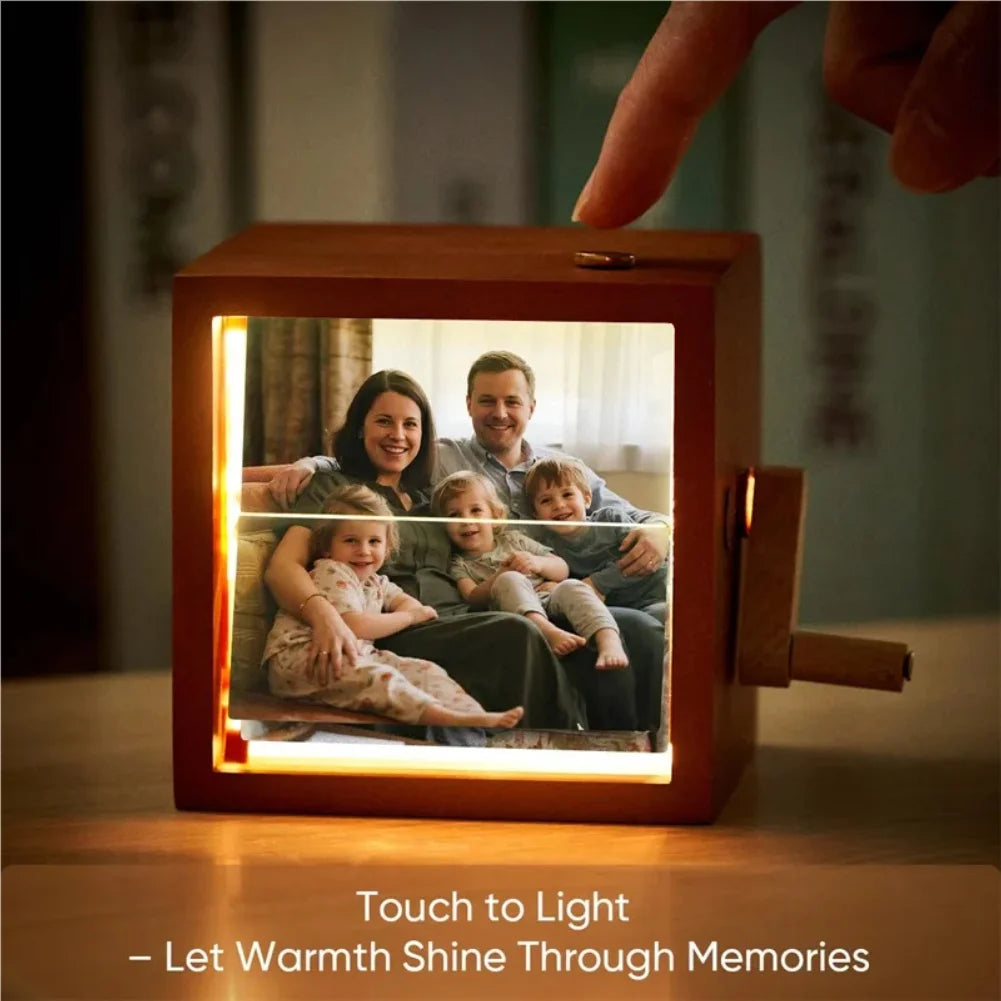 Custom Photo Flip Book Frame Photo Animation Box Hand-cranked Photo Album Wooden Rotating Memory Box with Light Gift Zpaxo