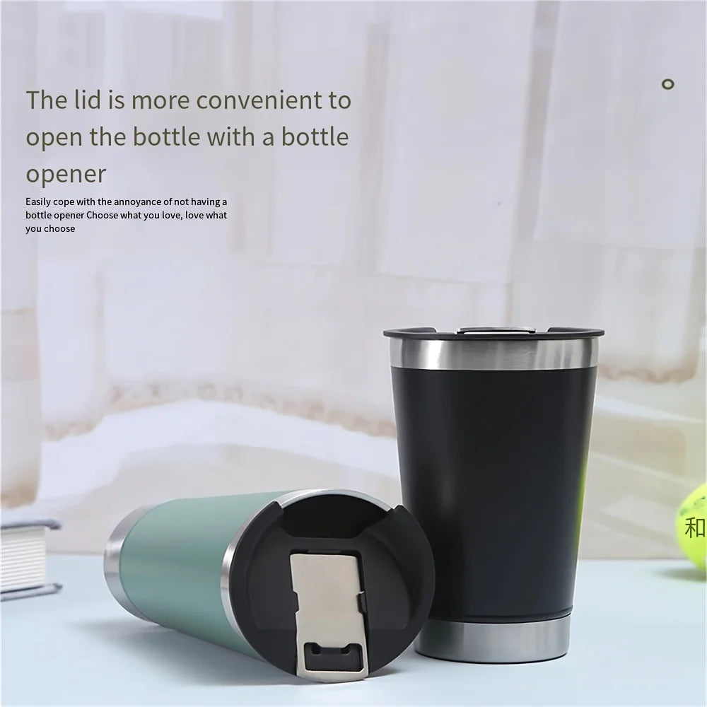 8pcs lusella Tumbler 16oz Stainless Steel Beer Mug, Double Wall Vacuum Insulated Tumbler, Cup Lid with Bottle Opener, Keeps Zpaxo
