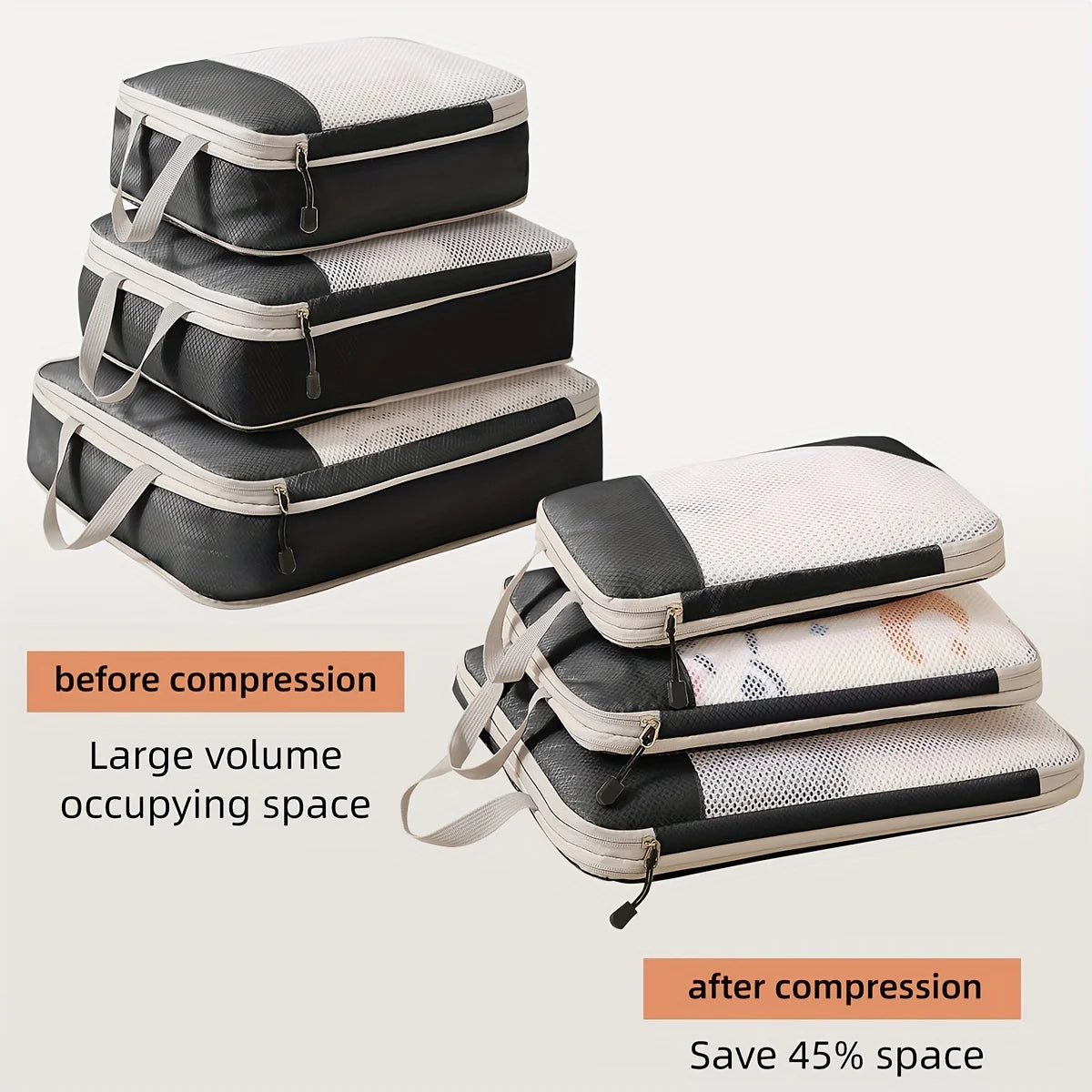 3-piece Travel Compression Packing Cube Bag Luggage Organizer