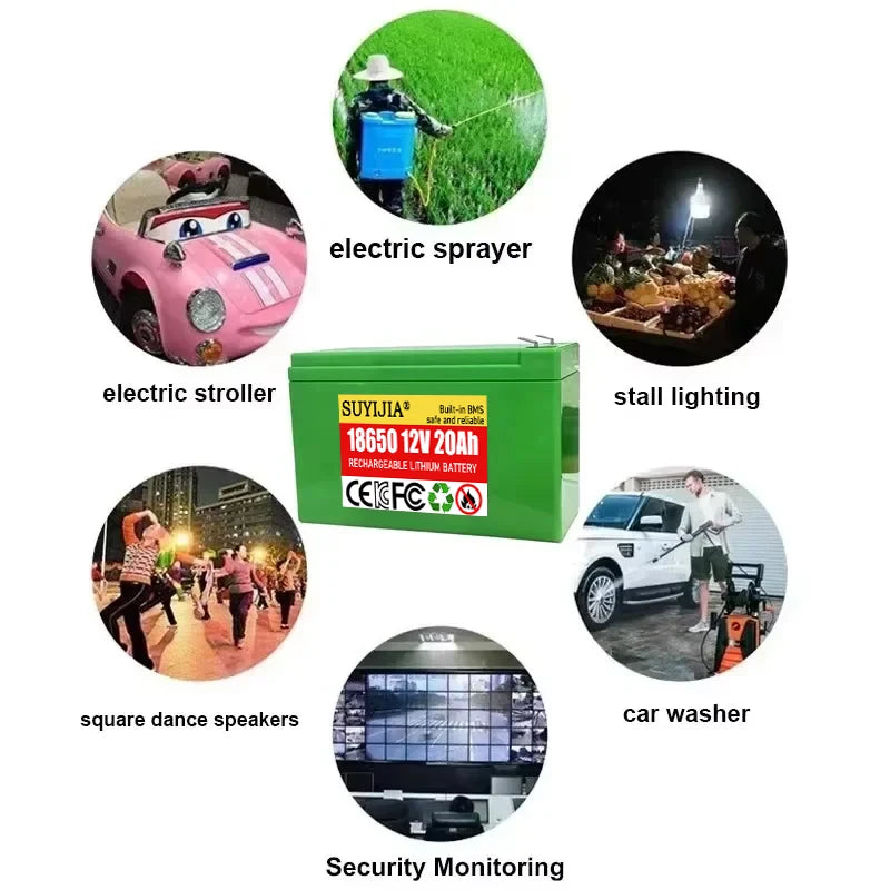 New 12V Li-ion 20Ah 12Ah 18650 Lithium Rechargeable Battery Pack for Sprayer Kids Electric Toy Car Scale Access Control+Charger Zpaxo