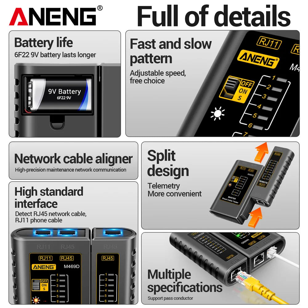 ANENG M469D Tester RJ45 RJ11 RJ12 CAT5 UTP LAN Cable Network