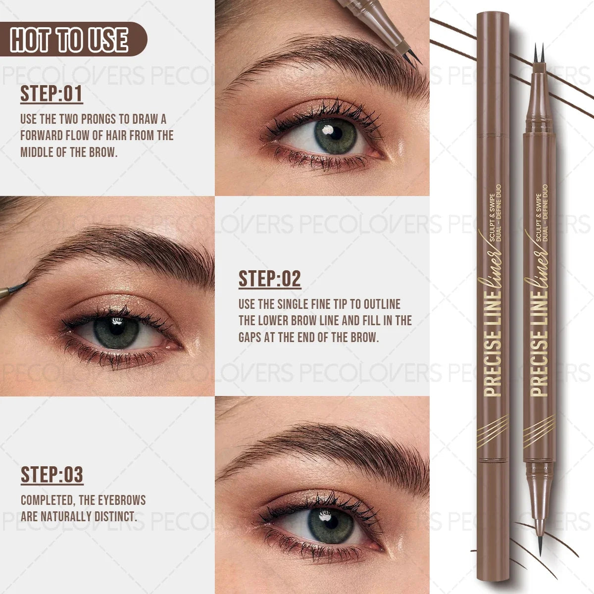 2 Forks Eyebrow Pencil Dual-Ended Artist Ultra-Fine Waterproof & Sweatproof, Natural 3D Wild Brow Look, Zpaxo