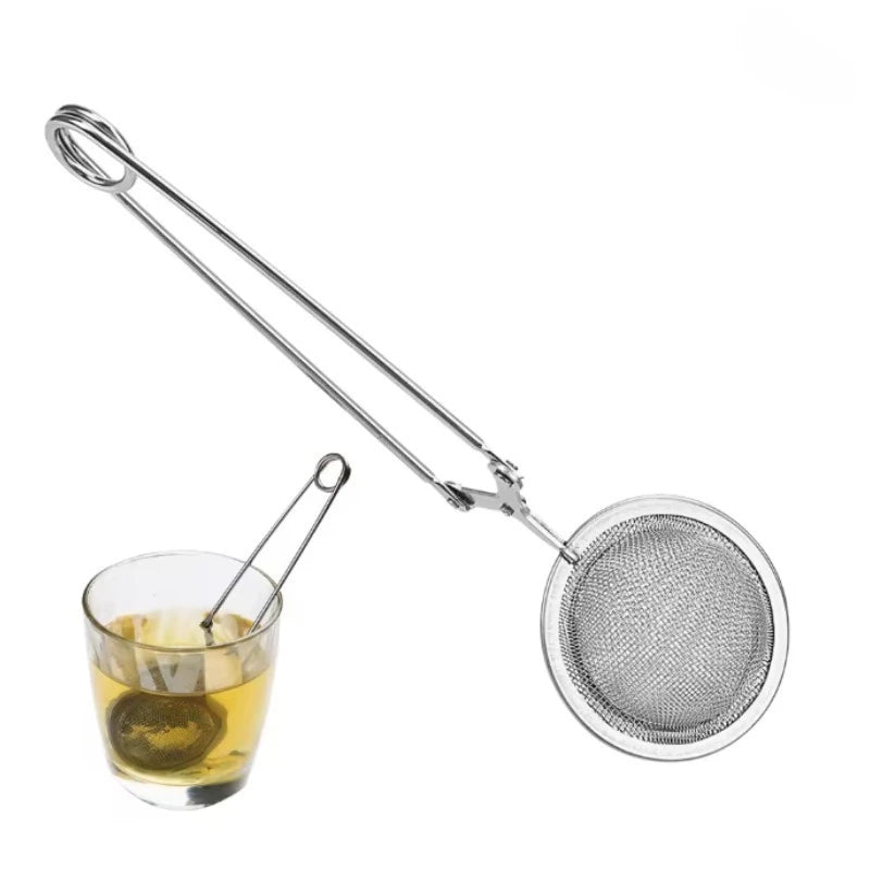 Stainless Steel Tea Infuser Ball Silver Handle Mesh Strainer Press