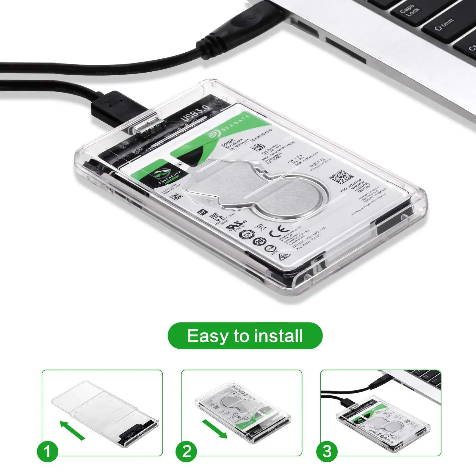 USB 3.1 Type C HDD Enclosure 2.5 Inch SATA SSD External Hard Drive Case With 5Gbps Transfer Speed Clear Harddisk Boxs Tool-Free Zpaxo