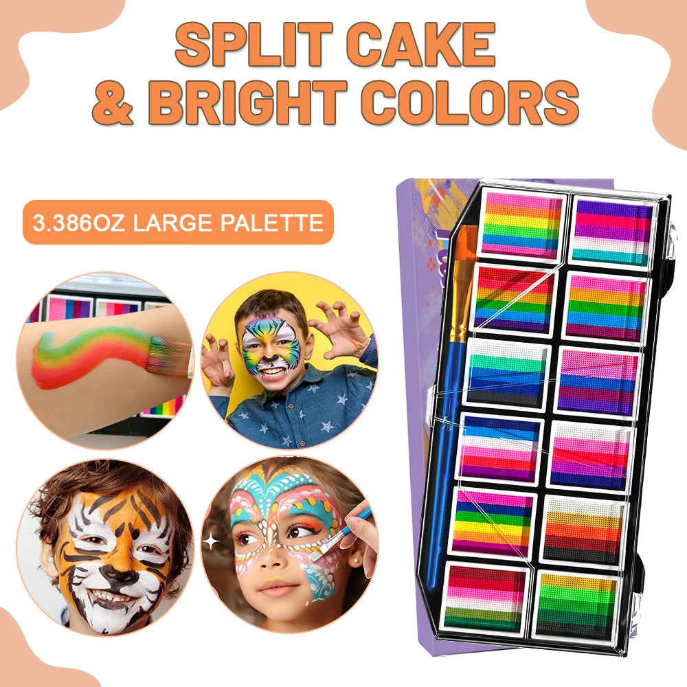 12 Grids Face Body Rainbow Water-based Facepaint Painting Colorful Zpaxo