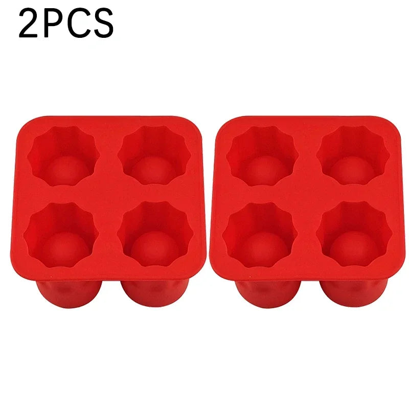 Silicone Shot Glass Mold 4 Cavities Round Ice Reusable Non-stick Zpaxo Red-2PCS