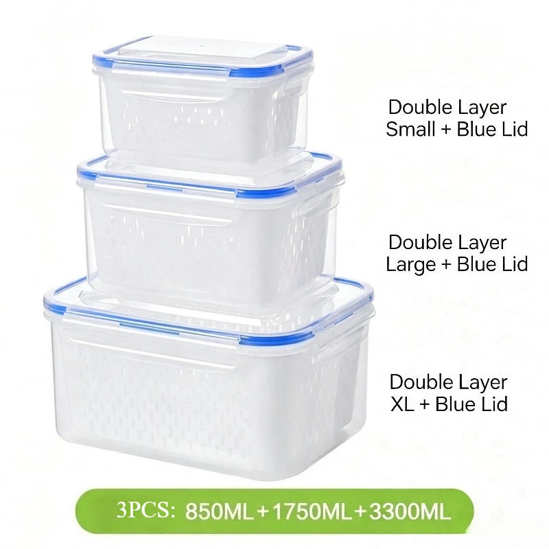 Fruit Storage Containers Fridge Removable Colander Airtight Food Zpaxo Blue version-3pcs