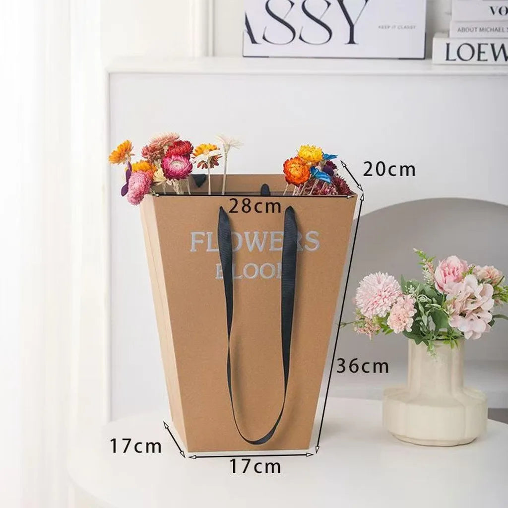 Trapezoid Flower Carrying Bag – Floral Cardboard Bouquet Gift Bag Flower Gift Bag Zpaxo Brown-17x20x28x36 cm Other