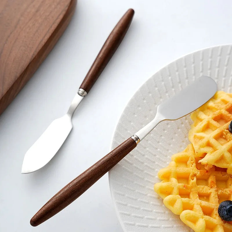 2026 Hot walnut wood handle 304 stainless steel butter knife, creative cream cheese knife, butter and jam spreading knife Zpaxo