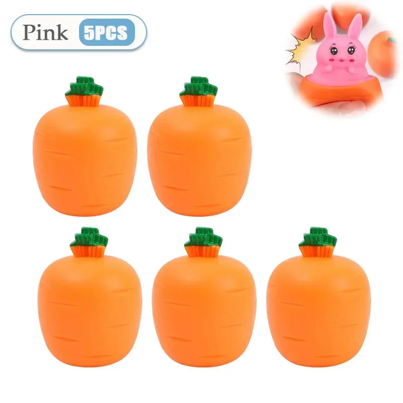Easter Carrot Rabbit Fidget Toys Squeeze Ball Kids Relieve Stress Up Zpaxo Pink-5PCS