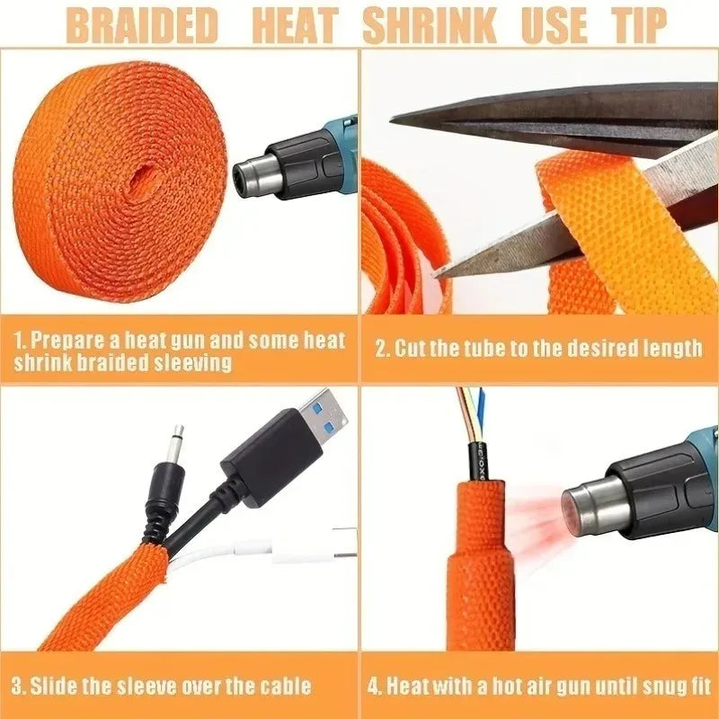 Braided Cable Sleeve Shrink Tube Thermal Tube for Cables Insulation Flam Retardant Shrinkable Wire Wrap Sheath Organizer Zpaxo
