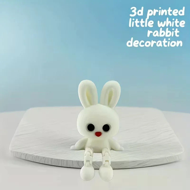 3D Printed Rabbit Ornament With Movable Joint Posable Doll Figure Fox Bear Hippo Statue Desktop Decor Holiday Gift Easter Decor Zpaxo