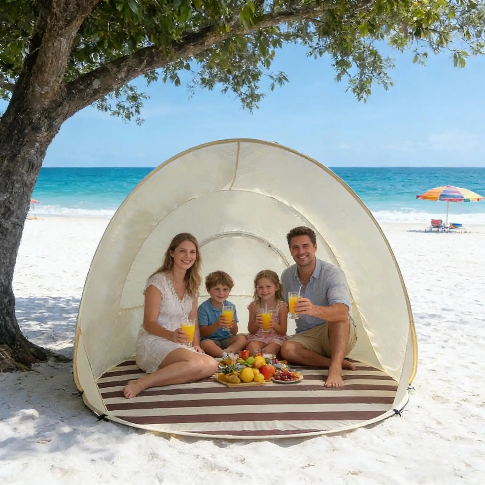 Outdoor Portable Camping One Click Open 3-4 People Tent Large Space Sunshade Beach Sun Shelter Tent Garden Beach Tent Reusable Zpaxo