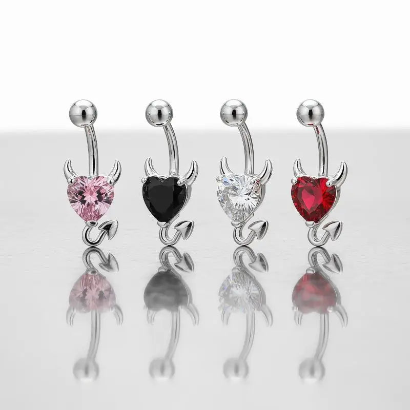 Steel Belly Button Ring Heart Cubic Zirconia Cute Devil Design Daily Zpaxo