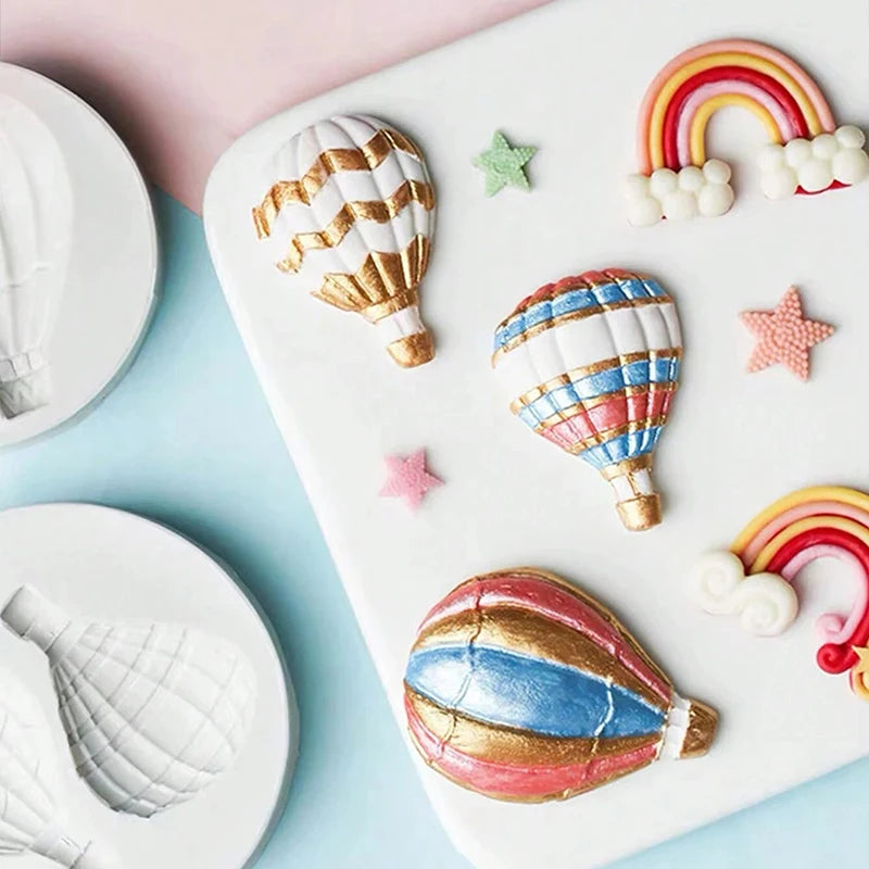 Hot Air Balloon Rainbow Cloud Silicone Mold Cake Decorating Fondant Chocolate Candy Sugar Craft Gum Paste Cupcake Topper Mold Zpaxo