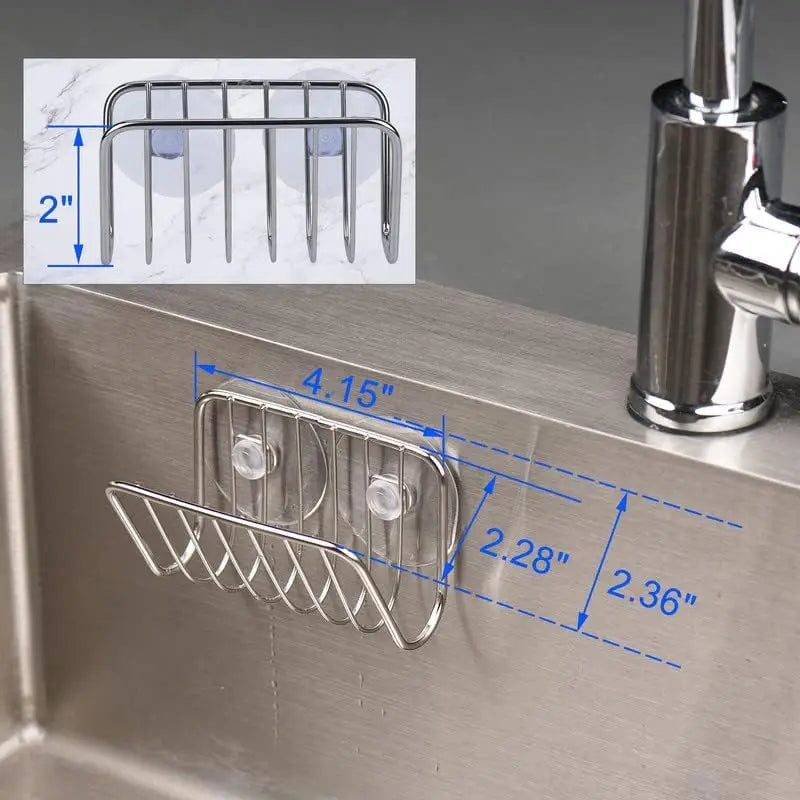 Sponge Holder Kitchen Sink Stainless Steel Suction Cup Caddy Supplies