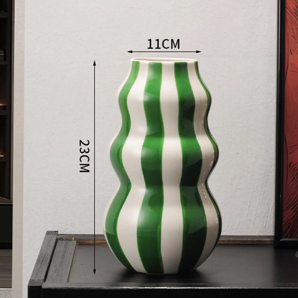 Painted Striped Ceramic Vase | Modern Flower Vase Home Décor Decorative Ceramic Vase Zpaxo