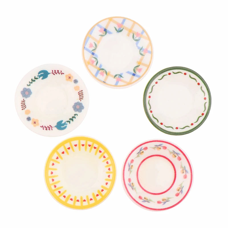 1 12 Dollhouse Miniature Plates 5 Pretend Play Kitchen Decorations Zpaxo