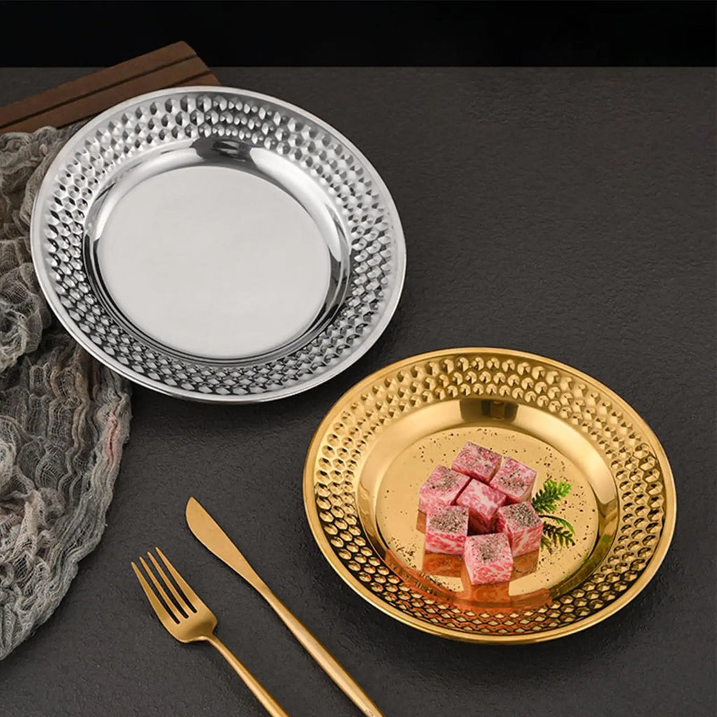 Stainless Steel Dinner Plates Hammered Finish Unbreakable Stackable