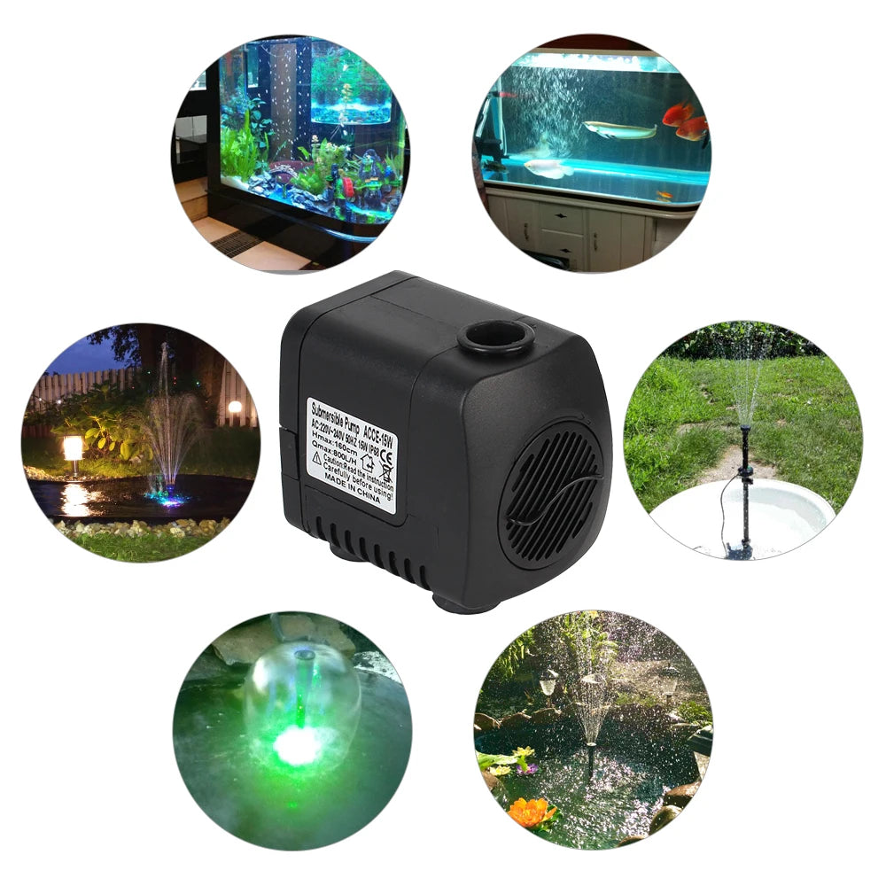 Ultra-quiet Water Pump Garden Aquarium Fountain 15 W Waterproof EU Plug with 12 LED Light Adjustable Zpaxo