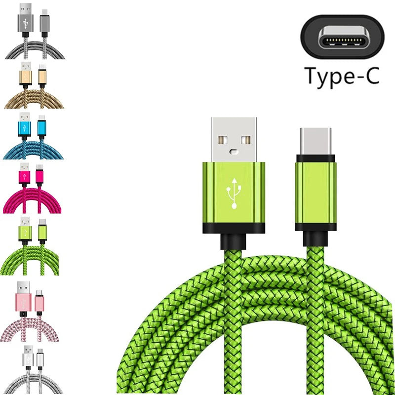 USB Type C Charger Cable Date Sync Fast Charging Nylon Braided Wire Charger Cable For Samsung Huawei Android Type C Mobile Phone Zpaxo