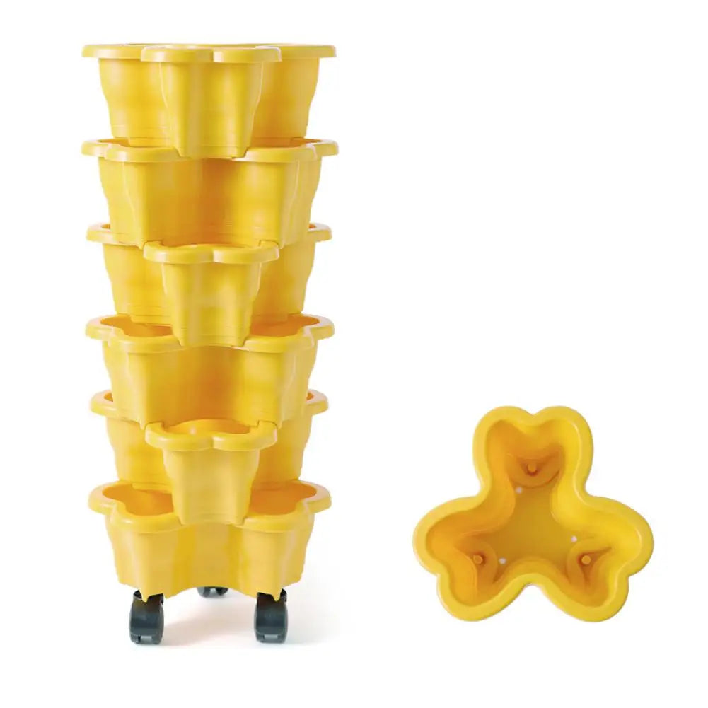 Multilayer Heart Shaped Petals Stereoscopic Planting Basin Indoor Vegetables and Plants Planting with Pulley Plastic Flower Pot Zpaxo Yellow