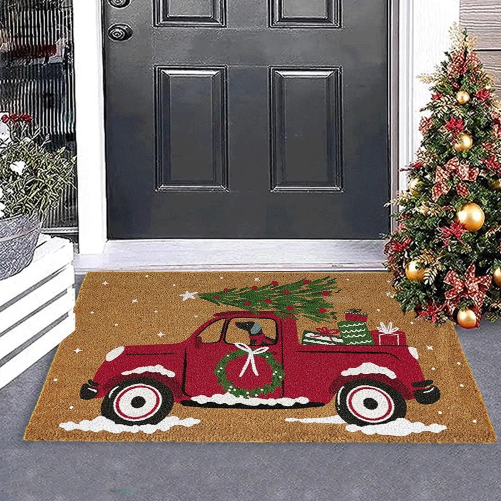 Christmas Doormat Car Pattern Welcome Mat Non Slip Washable Winter