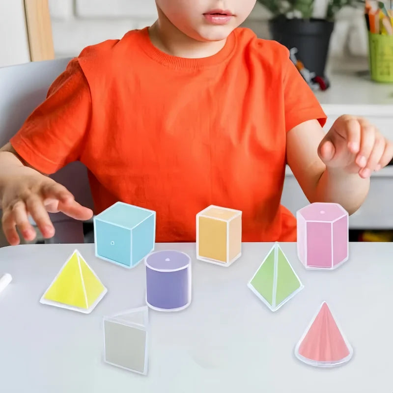 Montessori Math Transparent 3D Geometry Building Block Learning Toy