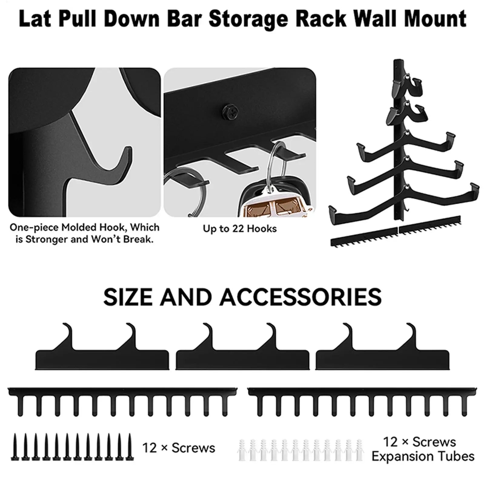 Gym Rack for Lat Pull Down Bar 5-Piece Wall Mounted Home Organization Home Cable Attachment Storage Rack for Resistance Bands Zpaxo