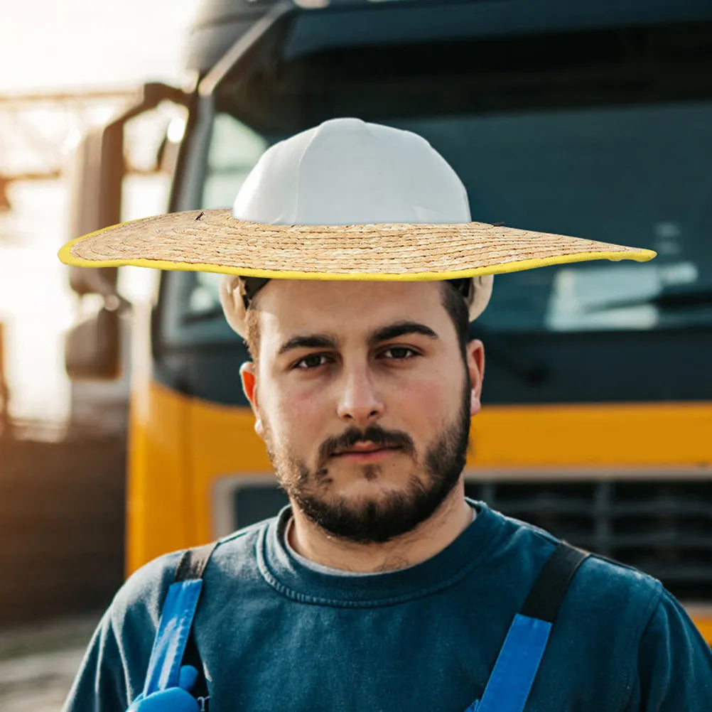 2Pcs Hard Hat Sun Shade Straw Visor Wide Brim Cover Neck Shade Construction Site Outdoor Accessories Hard Hat Visor Brim Zpaxo