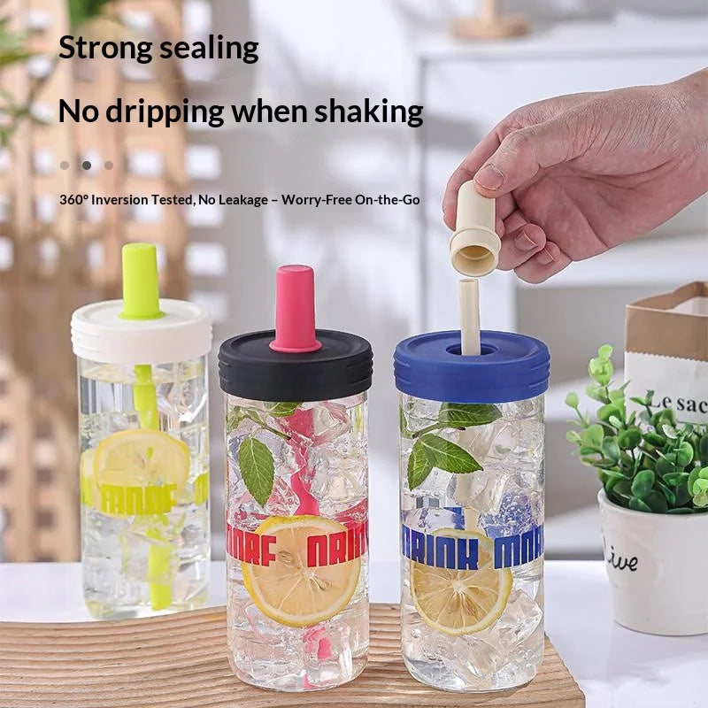 Hot High Appearance Straw Glass Cup, Heat-resistant Beverage Cup, Simple Student Portable Large Capacity Glass Water Cup Zpaxo